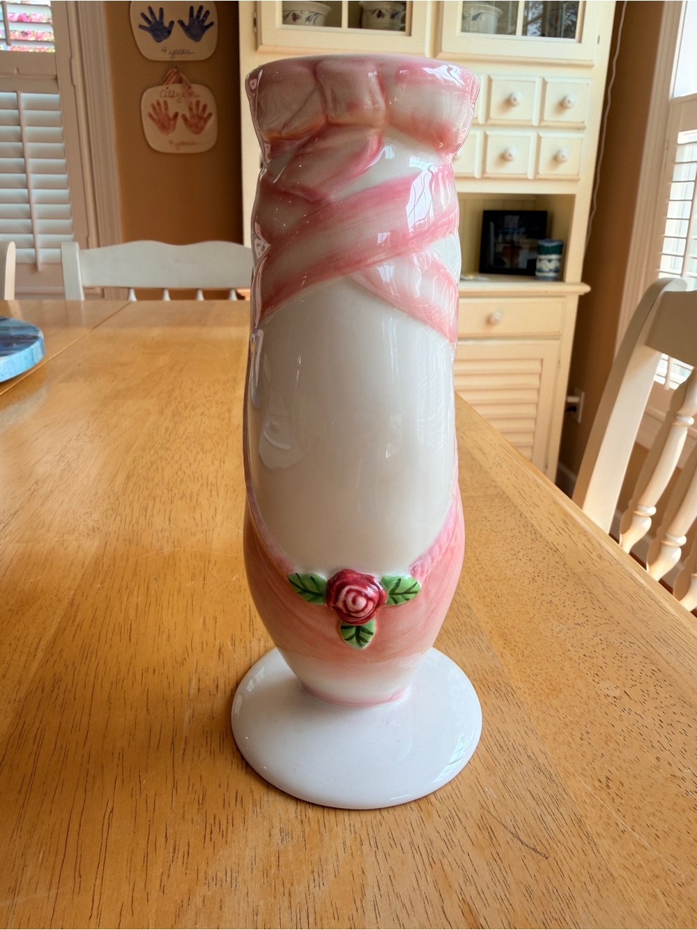 Ballet Shoe Decorative Glass Bud Vase with Rose Accent